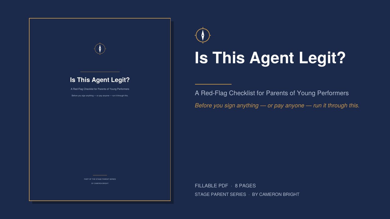 Cover of Is This Agent Legit?, a red-flag checklist for parents of young performers