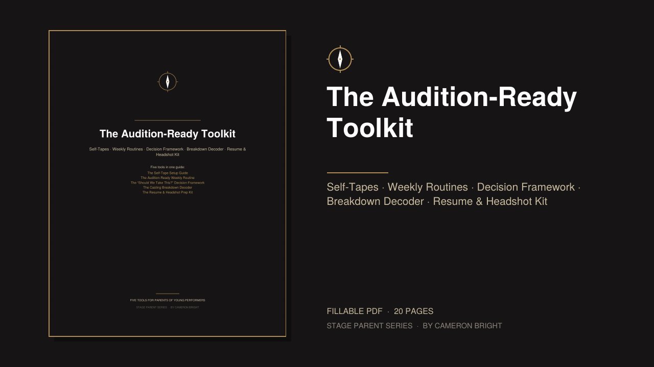Cover of The Audition-Ready Toolkit: self-tapes, weekly routines, decision framework, breakdown decoder, resume and headshot kit